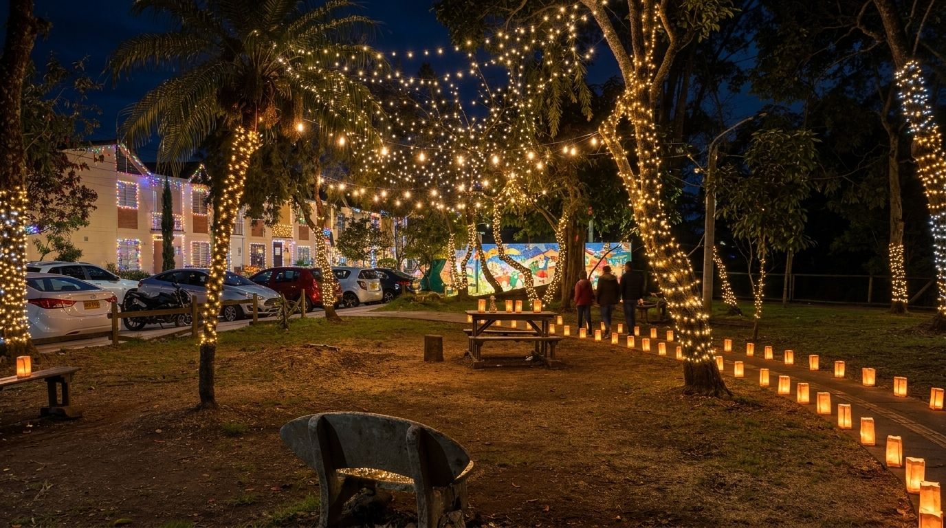Parque iluminado de noche (imagen ilustrativa)