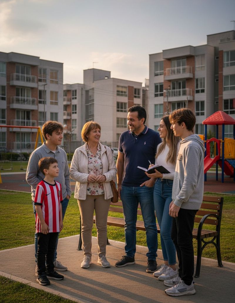 Vecinos reunidos en un parque de barrio