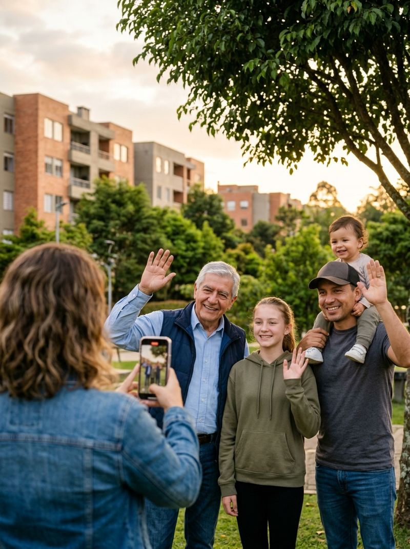 Vecinos grabando el video de su parque con un celular